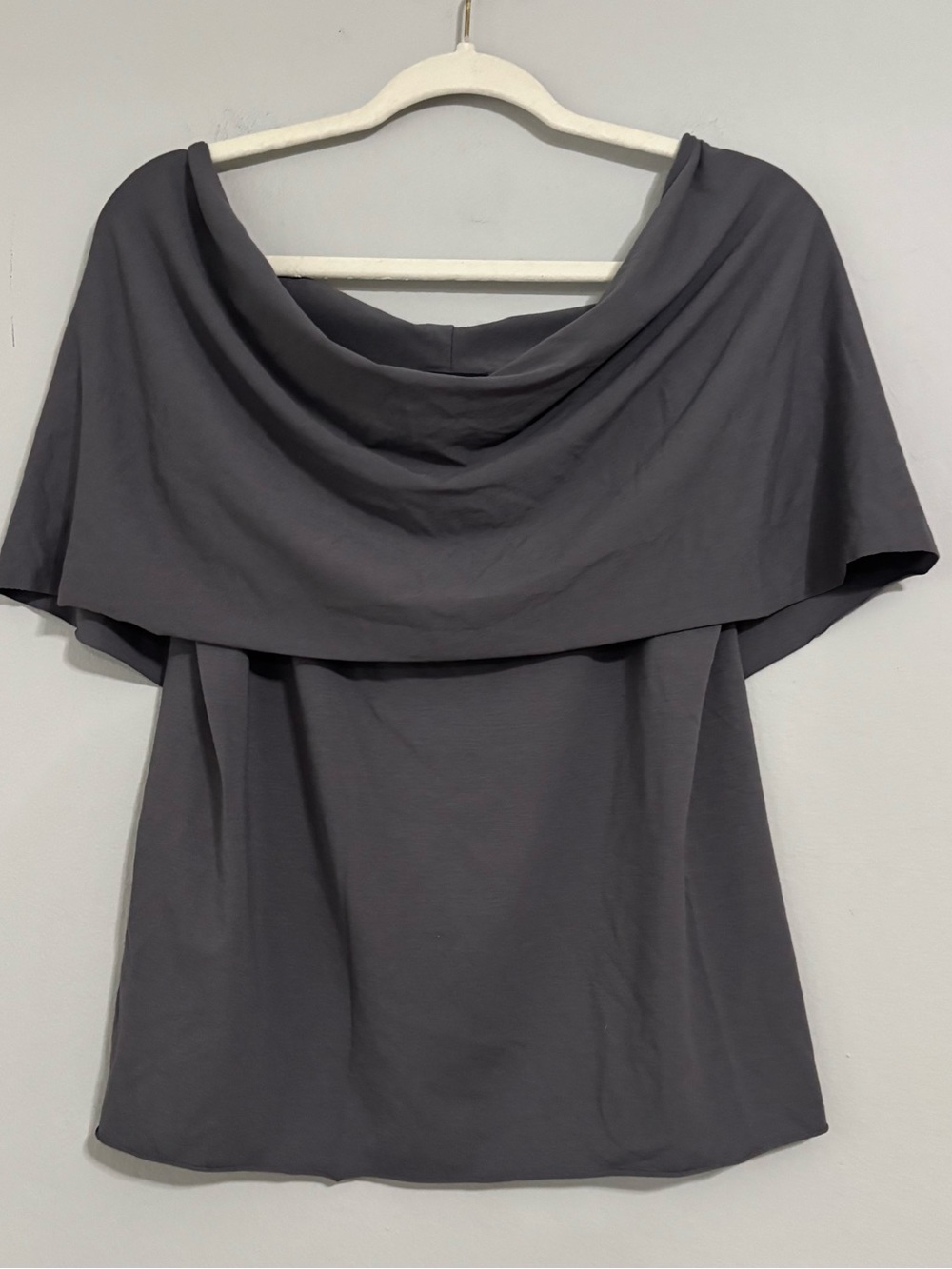 RUTI Dark Grey Boat Neck Draped Short Sleeve Blouse